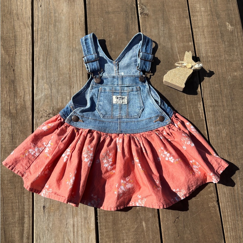 Denim and Coral Kids Overall Dress